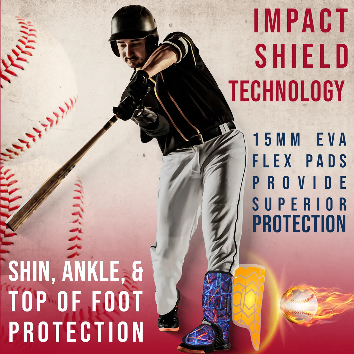 Baseball Batter’s Leg Guard with Adjustable Straps (lazer)