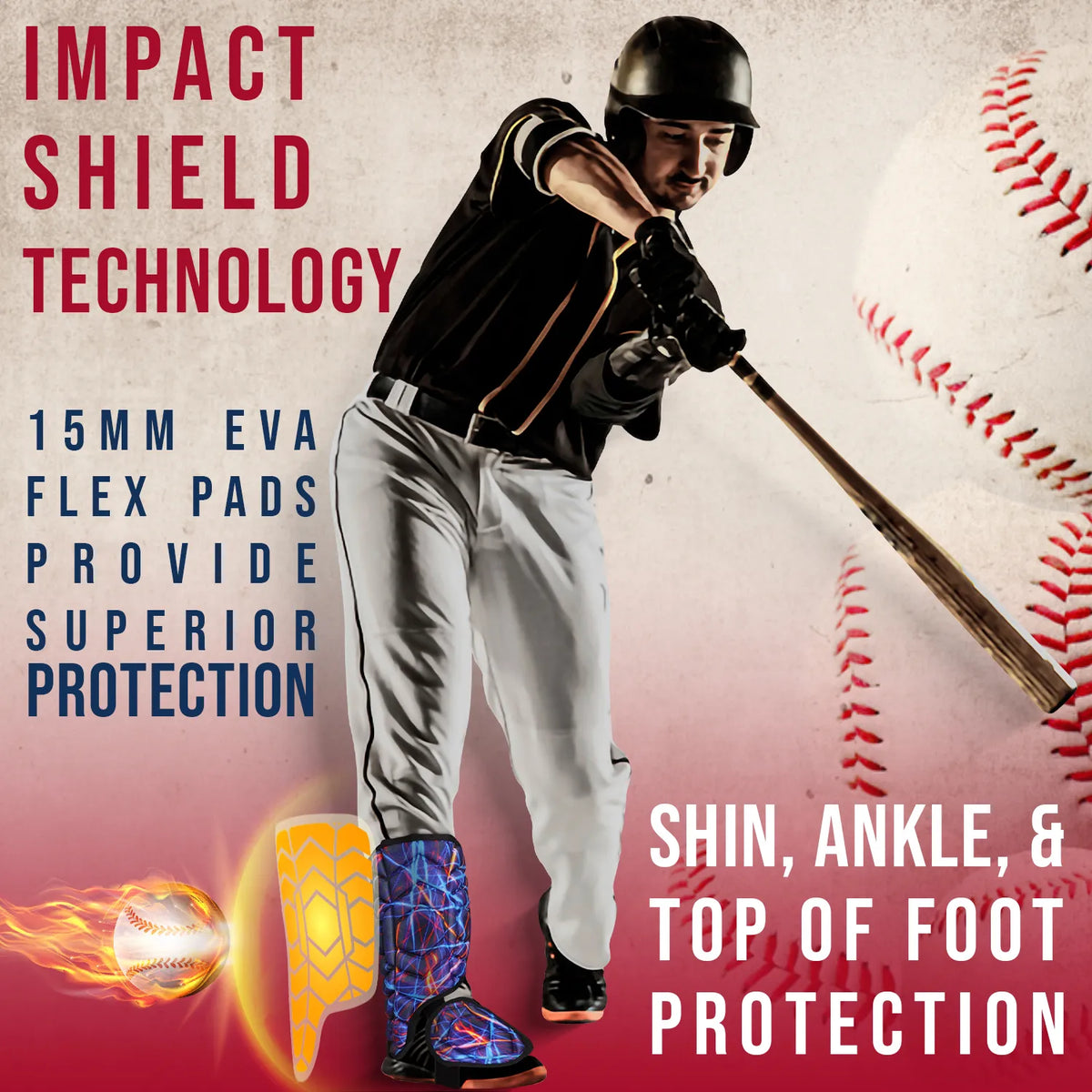 Baseball Batter’s Leg Guard with Adjustable Straps (lazer)