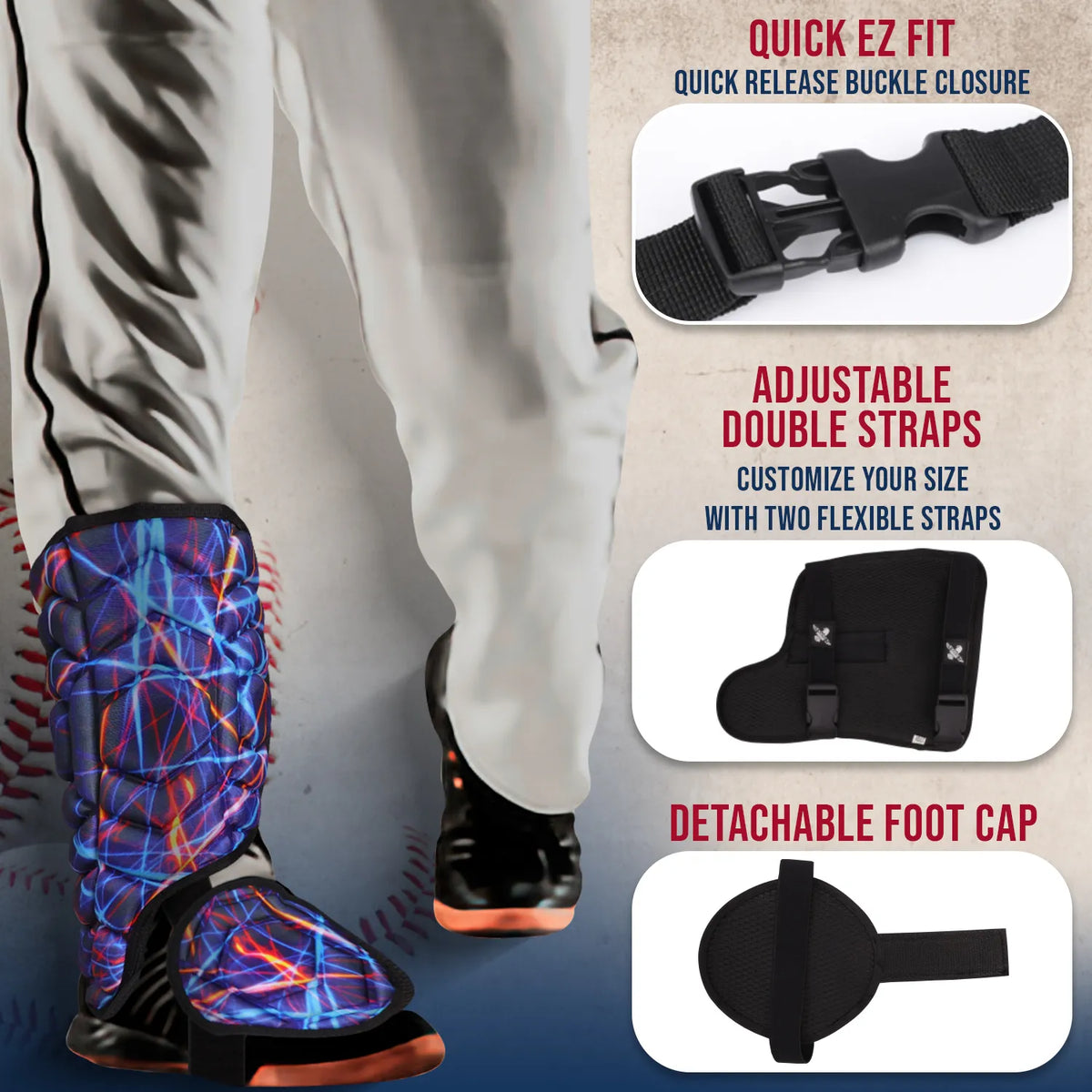Baseball Batter’s Leg Guard with Adjustable Straps (lazer)