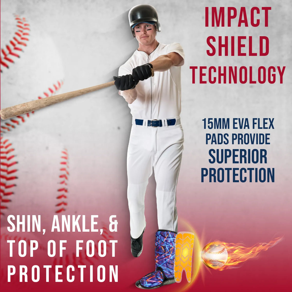 Baseball Batter’s Leg Guard with Adjustable Straps (lazer)
