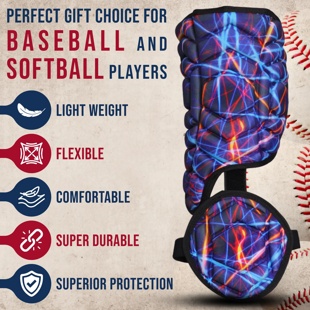 Baseball Batter’s Leg Guard with Adjustable Straps (lazer)