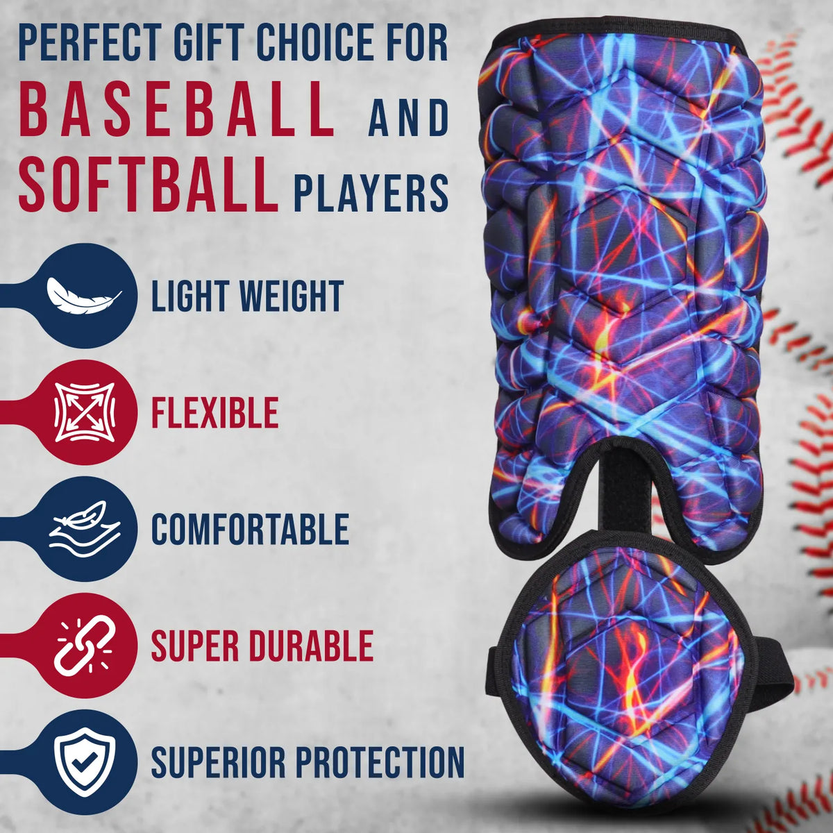 Baseball Batter’s Leg Guard with Adjustable Straps (lazer)