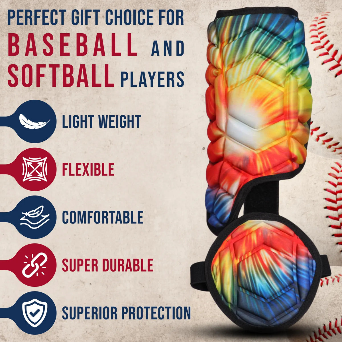 Baseball Batter’s Leg Guard with Adjustable Straps (tie Dye)