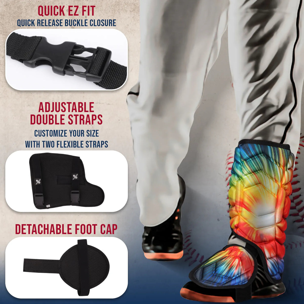 Baseball Batter’s Leg Guard with Adjustable Straps (tie Dye)