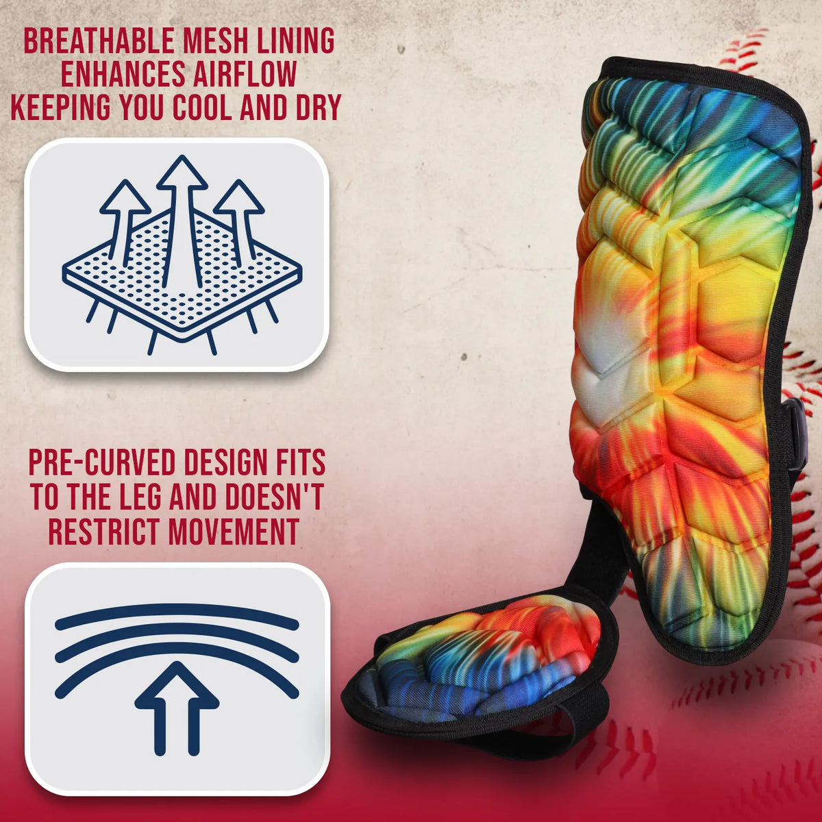 Baseball Batter’s Leg Guard with Adjustable Straps (tie Dye)