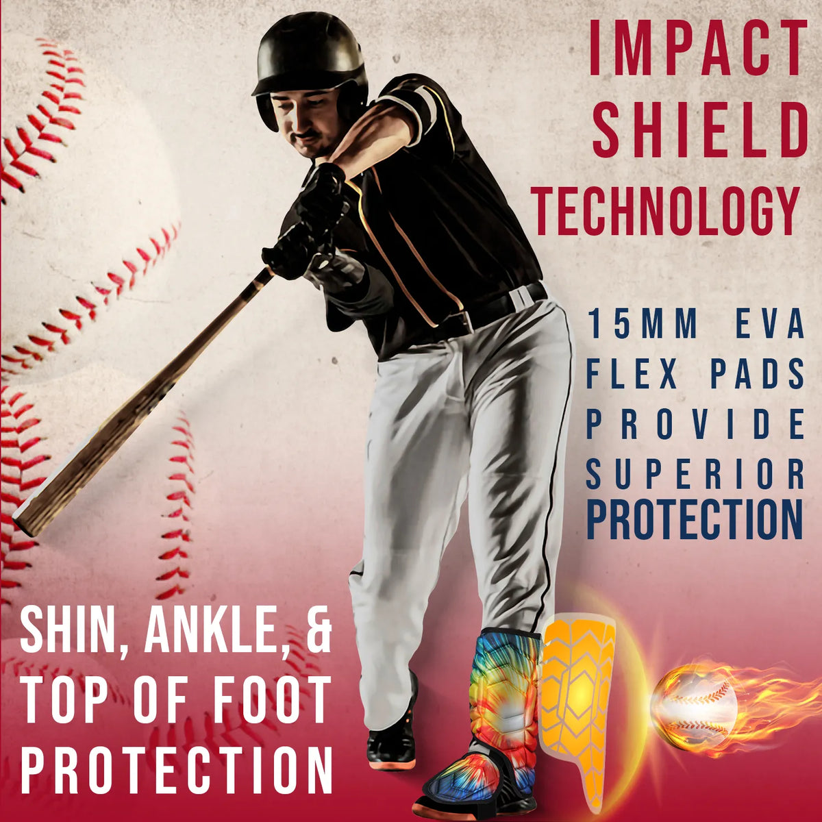 Baseball Batter’s Leg Guard with Adjustable Straps (tie Dye)