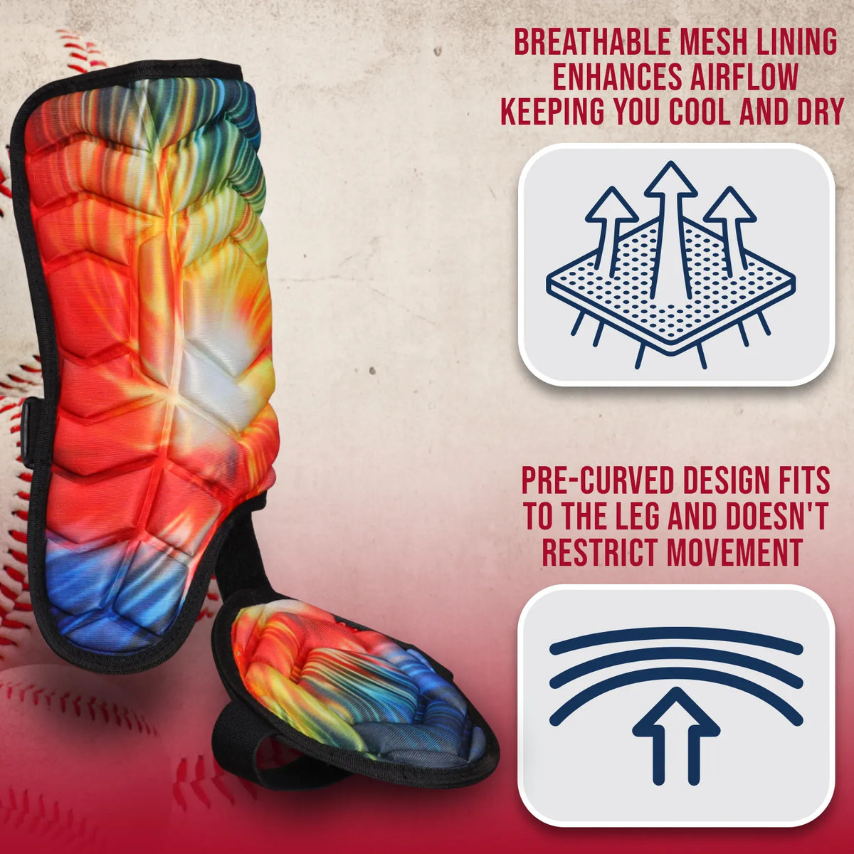 Baseball Batter’s Leg Guard with Adjustable Straps (tie Dye)