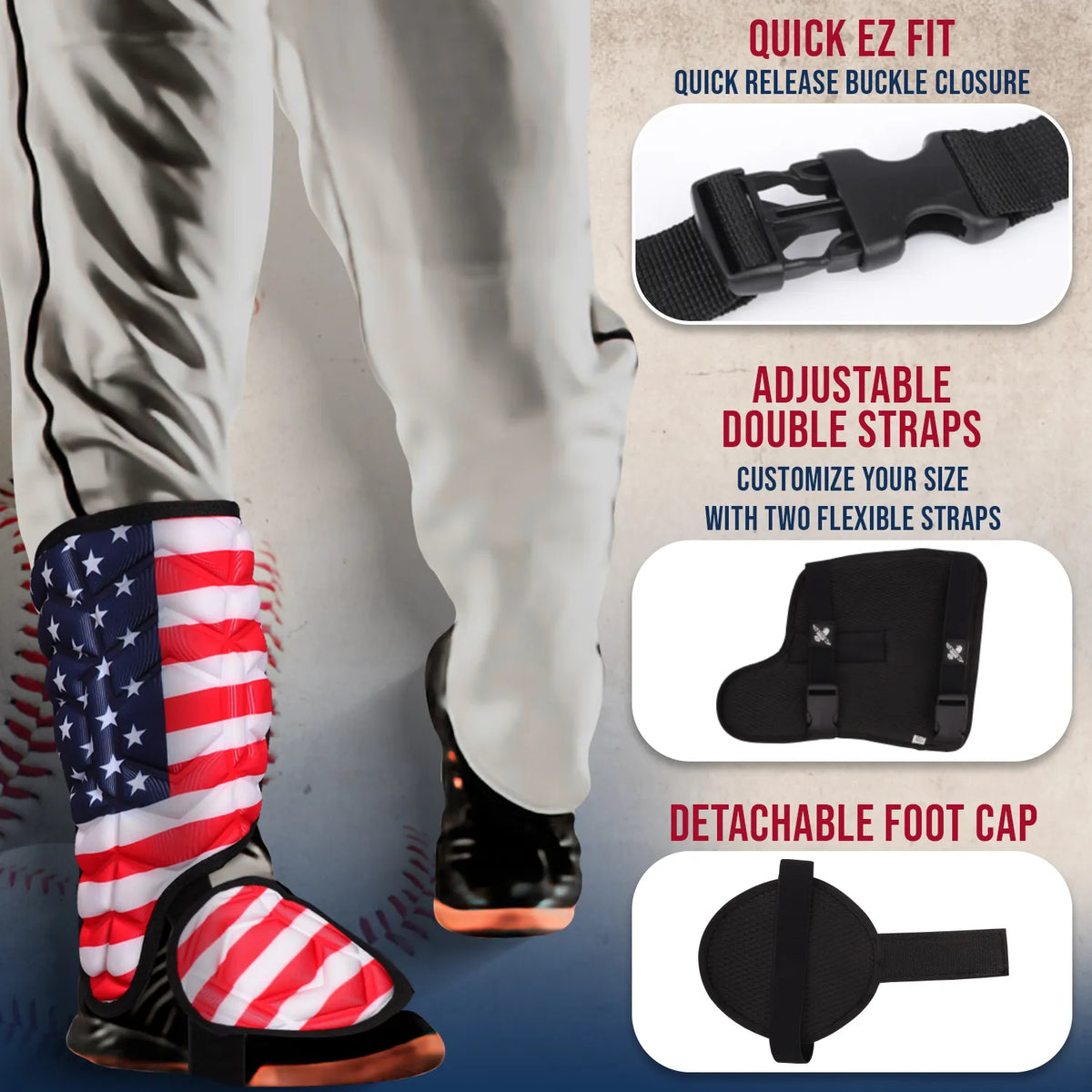 Baseball Batter’s Leg Guard with Adjustable Straps (usa Flag)