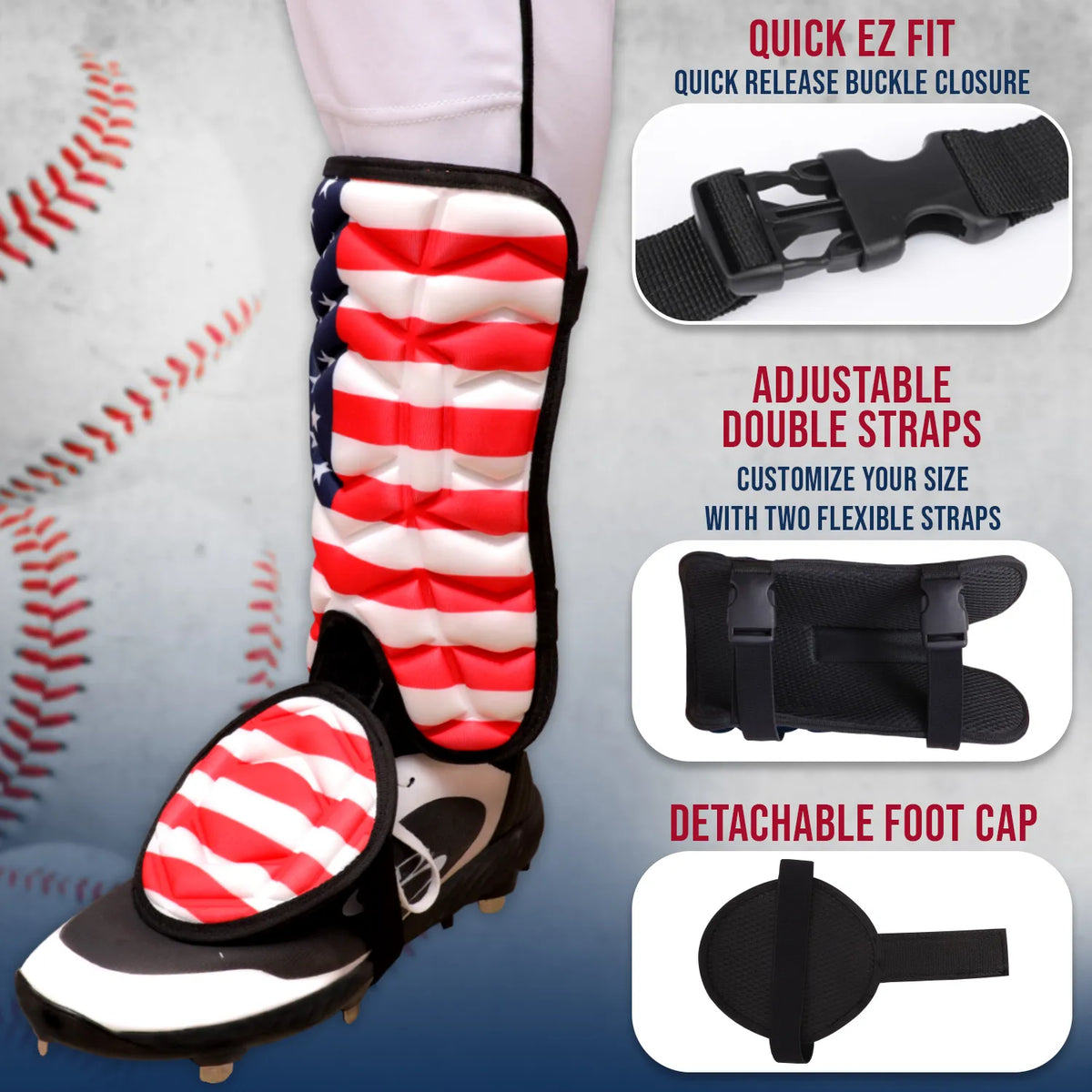 Baseball Batter’s Leg Guard with Adjustable Straps (usa Flag)