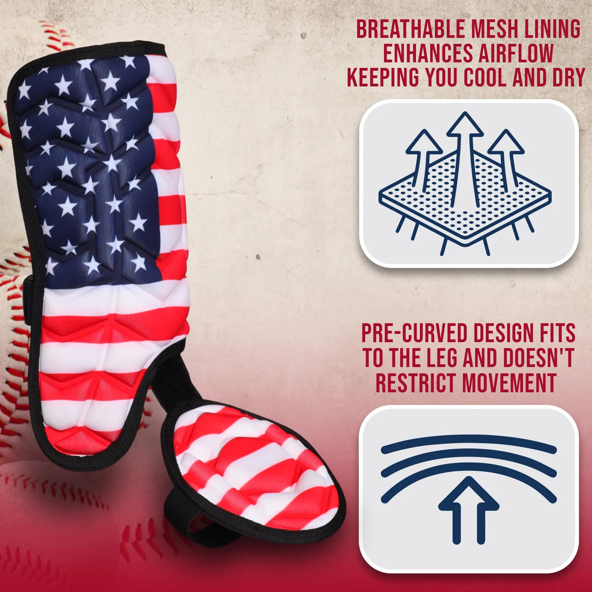 Baseball Batter’s Leg Guard with Adjustable Straps (usa Flag)