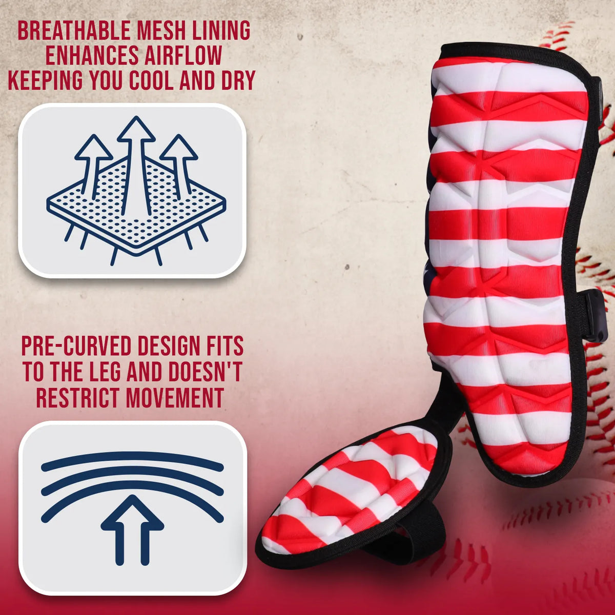 Baseball Batter’s Leg Guard with Adjustable Straps (usa Flag)