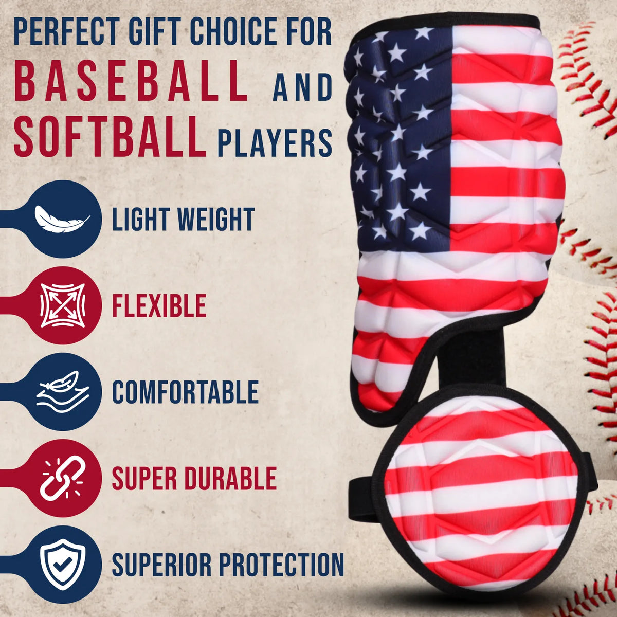 Baseball Batter’s Leg Guard with Adjustable Straps (usa Flag)