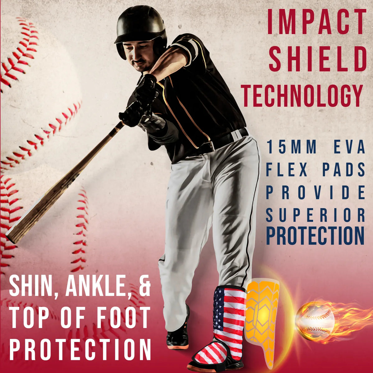 Baseball Batter’s Leg Guard with Adjustable Straps (usa Flag)