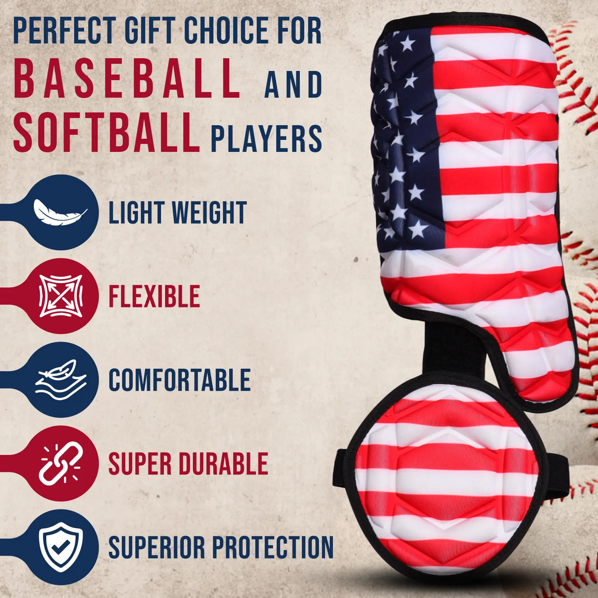 Baseball Batter’s Leg Guard with Adjustable Straps (usa Flag)