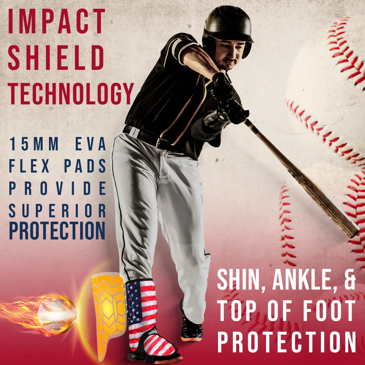 Baseball Batter’s Leg Guard with Adjustable Straps (usa Flag)