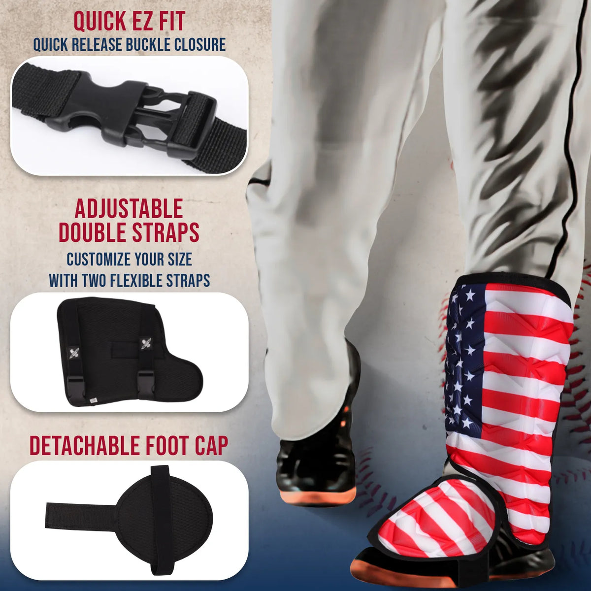 Baseball Batter’s Leg Guard with Adjustable Straps (usa Flag)
