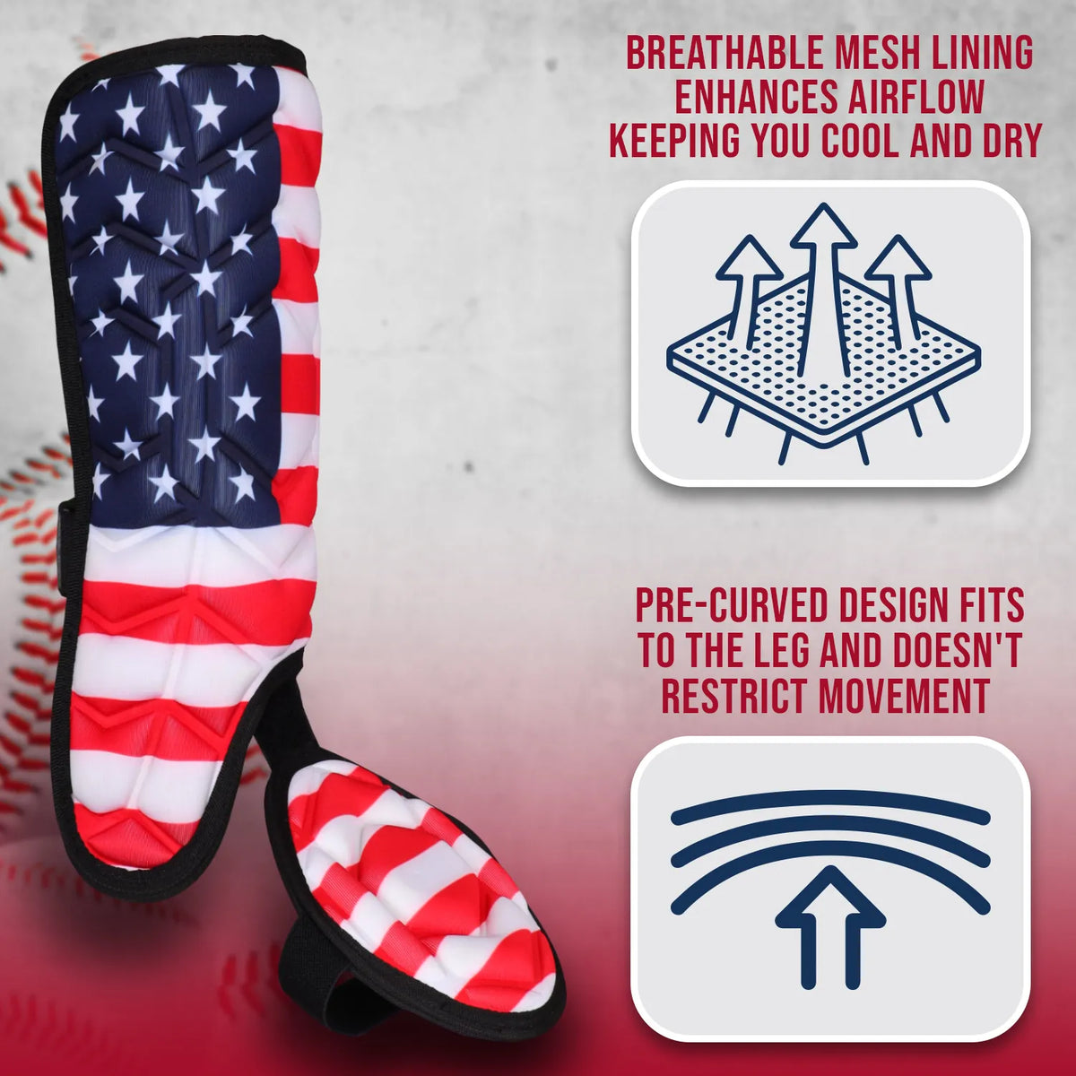 Baseball Batter’s Leg Guard with Adjustable Straps (usa Flag)