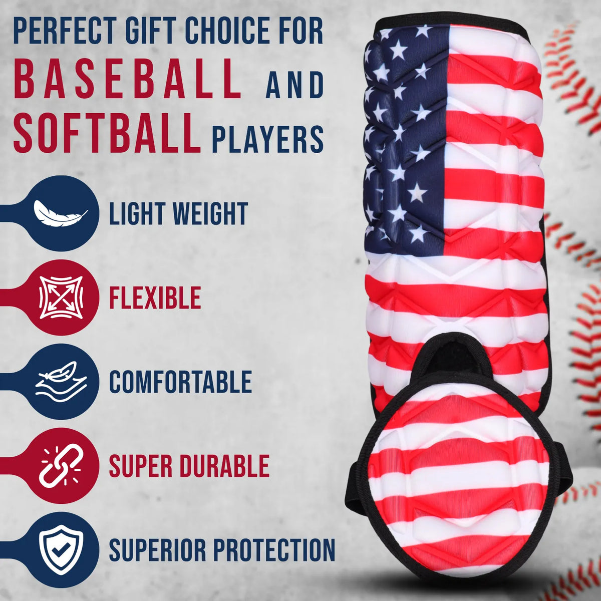 Baseball Batter’s Leg Guard with Adjustable Straps (usa Flag)