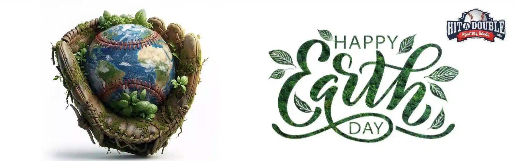 A baseball glove cradles a globe with green vines and leaves growing from its surface, featuring the classic red stitching of a leather baseball.