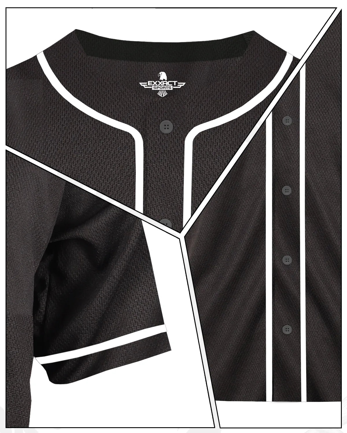 Baseball Jersey for Men and Women Button Down Plain (black)