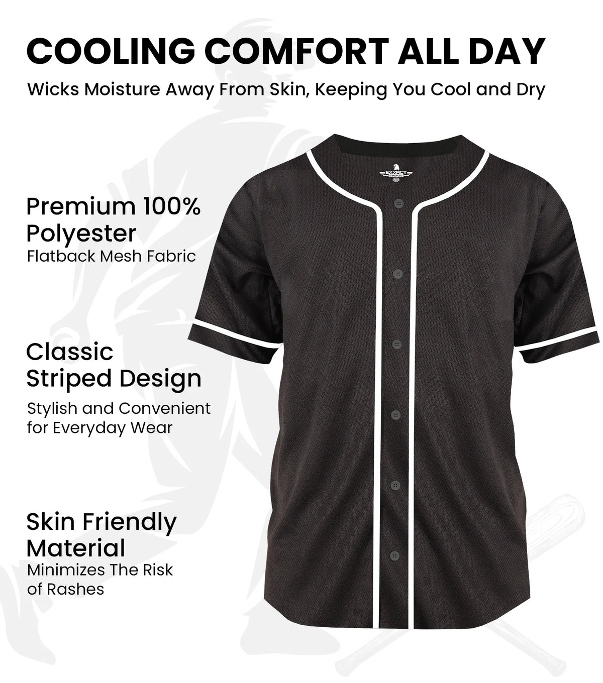 Baseball Jersey for Men and Women Button Down Plain (black)