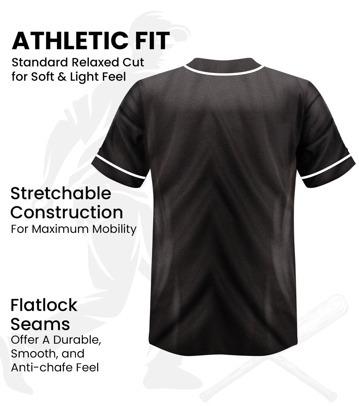 Baseball Jersey for Men and Women Button Down Plain (black)