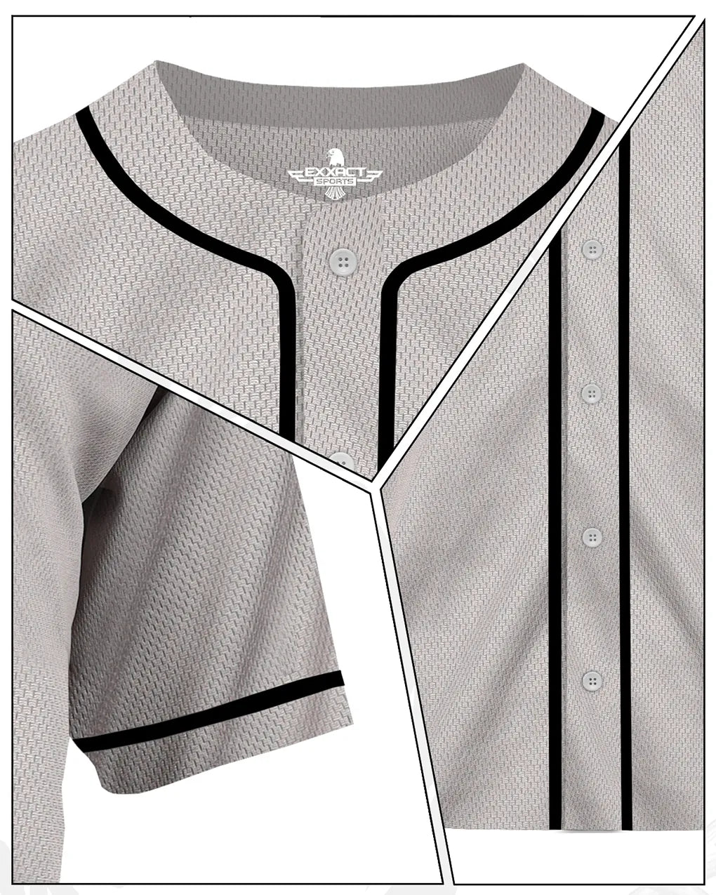 Baseball Jersey for Men and Women Button Down Plain (gray)