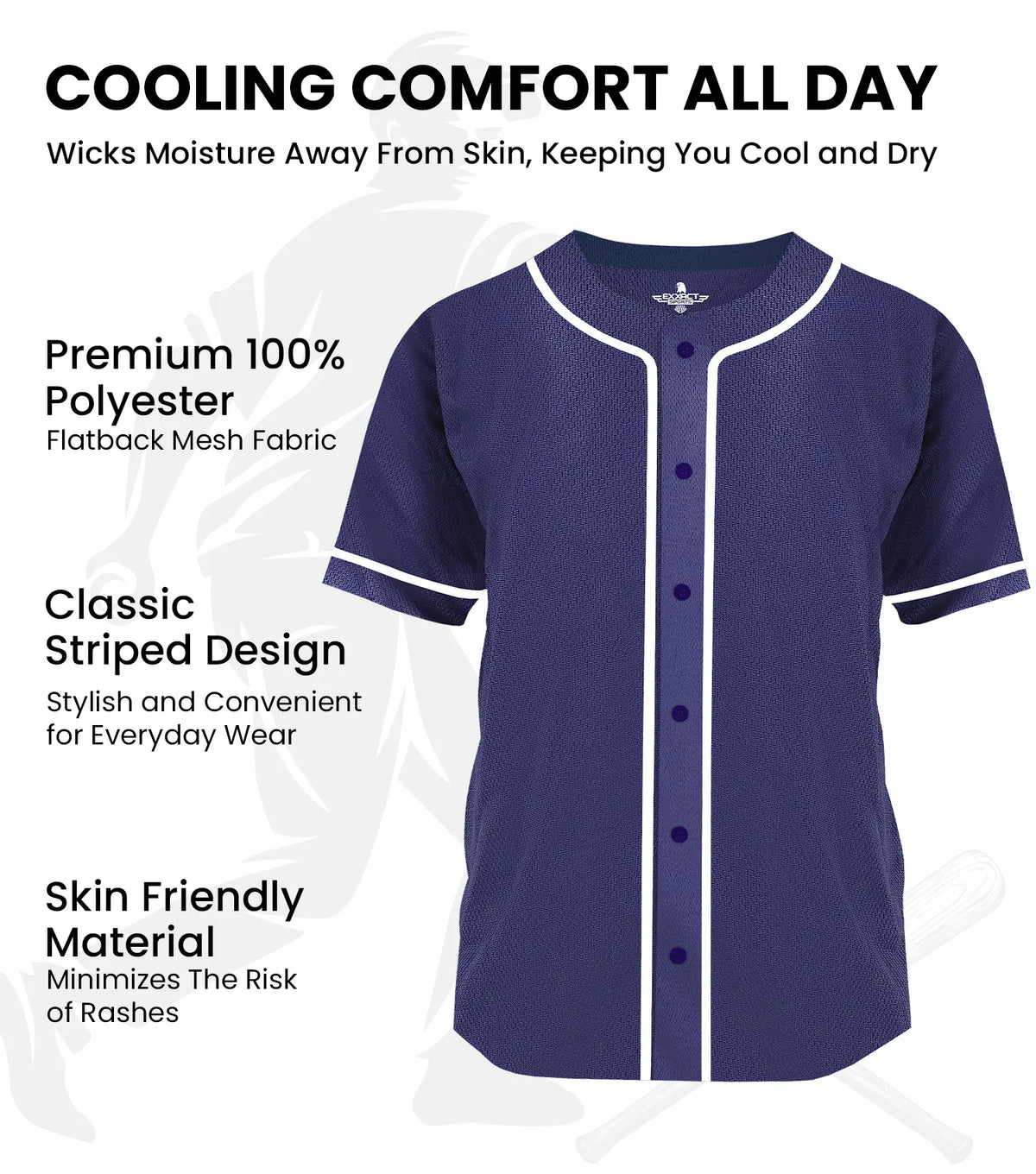 Baseball Jersey for Men and Women Button Down Plain (navy)