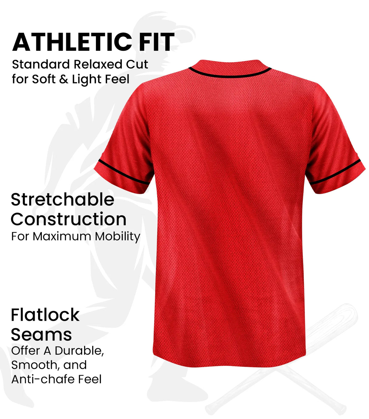 Baseball Jersey for Men and Women Button Down Plain (red)