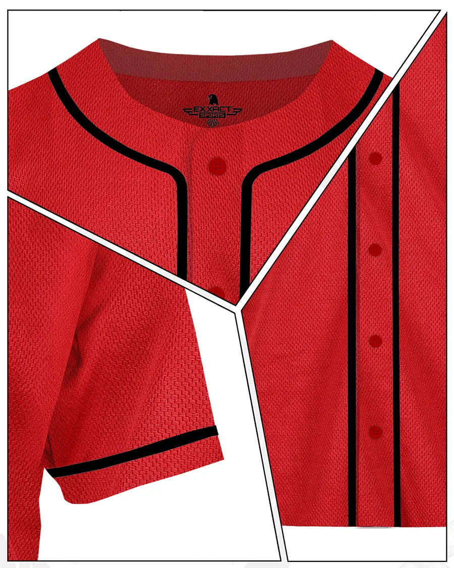 Baseball Jersey for Men and Women Button Down Plain (red)