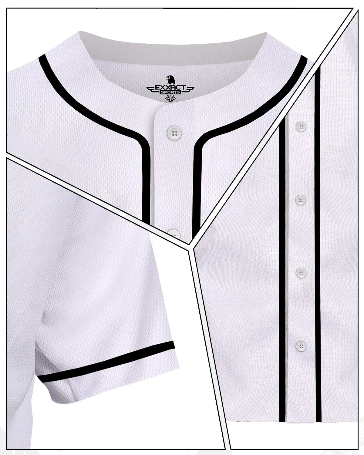 Baseball Jersey for Men and Women Button Down Plain (white)