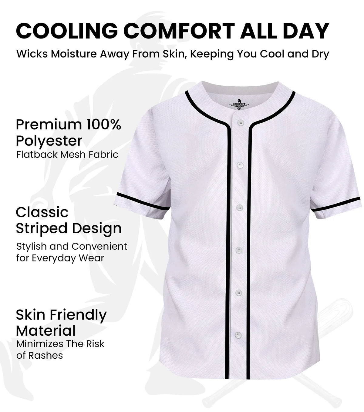 Baseball Jersey for Men and Women Button Down Plain (white)
