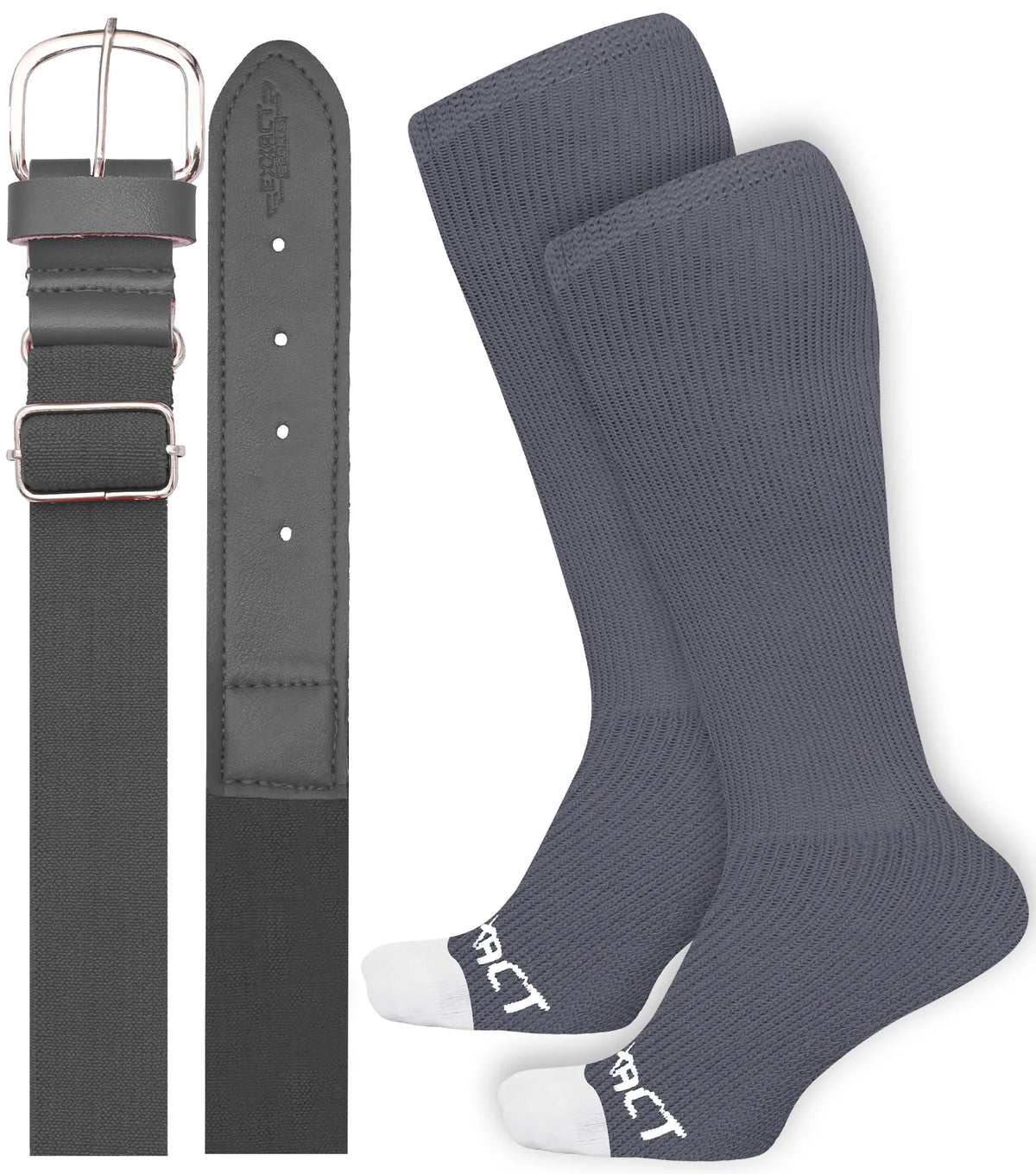 Baseball Socks and Belt Combo Set for Boys & Girls Adult Youth Sizes (charcoal)