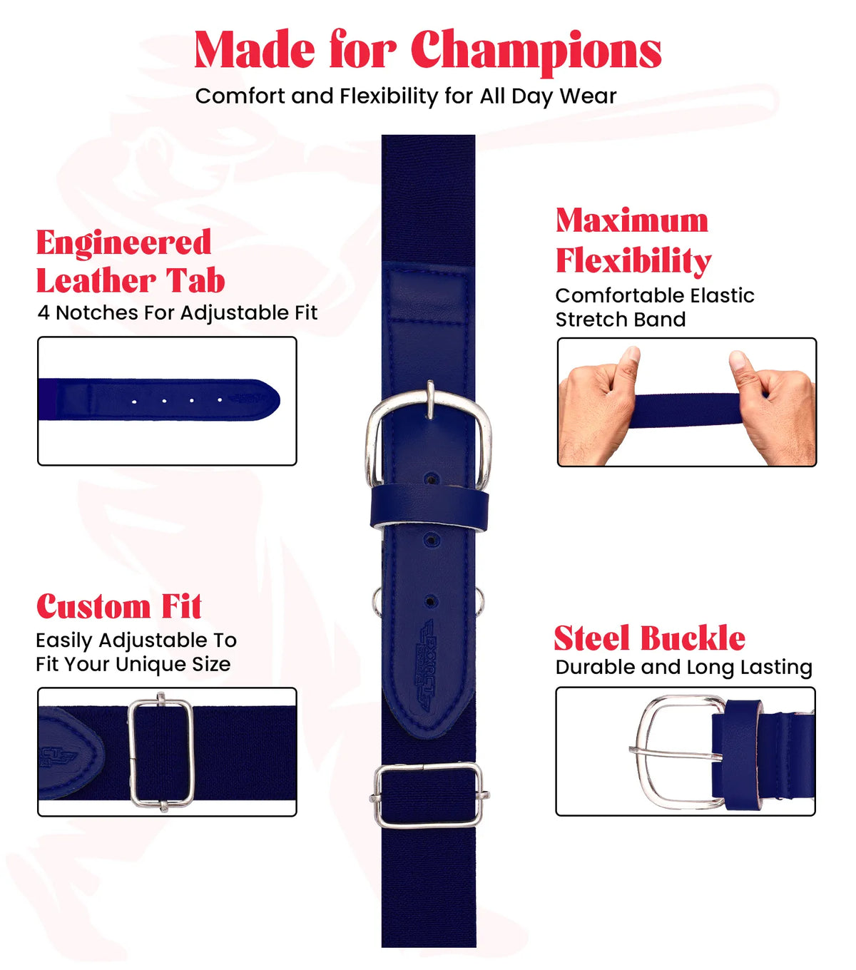 Baseball Socks and Belt Combo Set for Boys & Girls Adult Youth Sizes (navy)