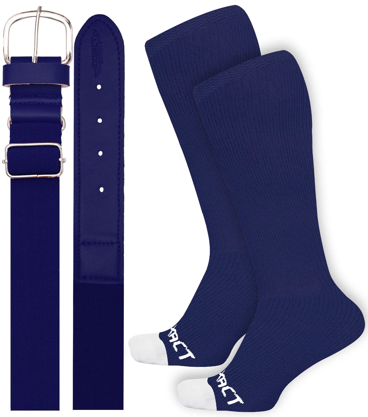 Baseball Socks and Belt Combo Set for Boys & Girls Adult Youth Sizes (navy)