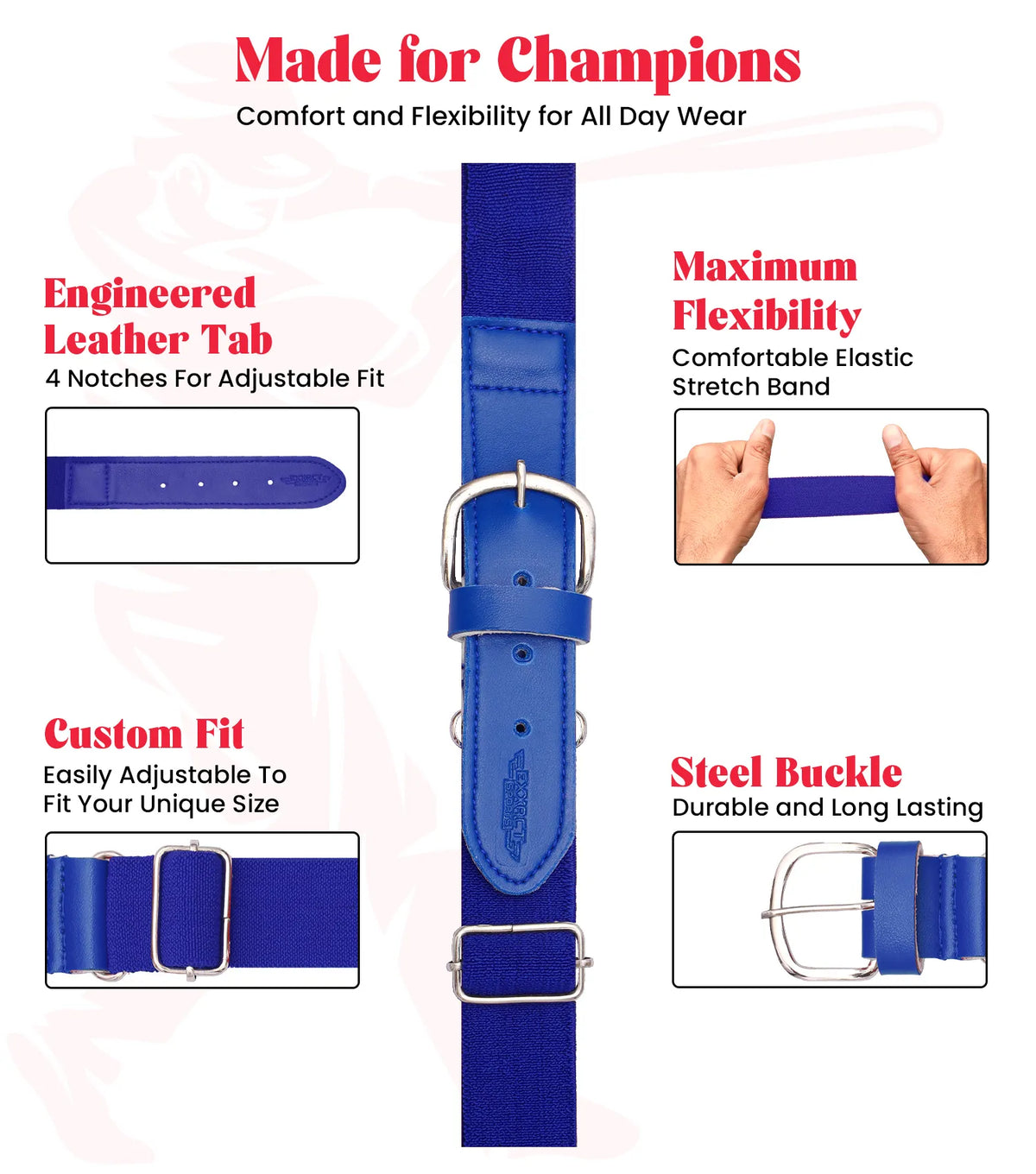 Baseball Socks and Belt Combo Set for Boys & Girls Adult Youth Sizes (royal Blue)