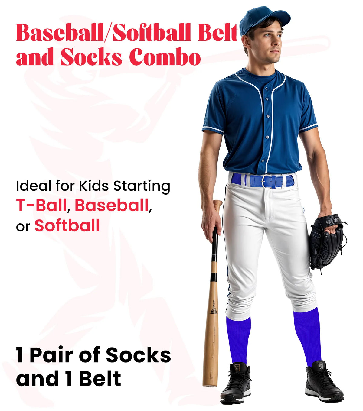 Baseball Socks and Belt Combo Set for Boys & Girls Adult Youth Sizes (royal Blue)