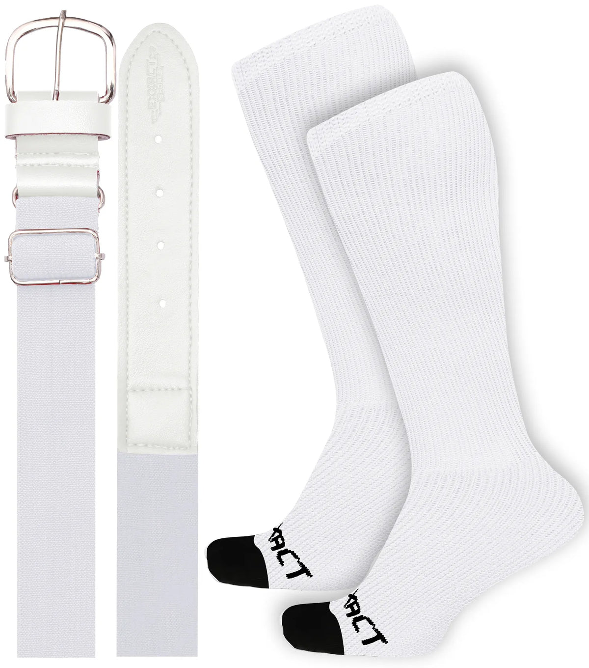 Baseball Socks and Belt Combo Set for Boys & Girls Adult Youth Sizes (white)