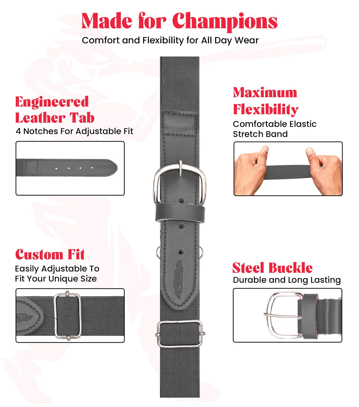 Baseball Socks and Belt Combo Set for Boys & Girls Adult Youth Sizes (charcoal)