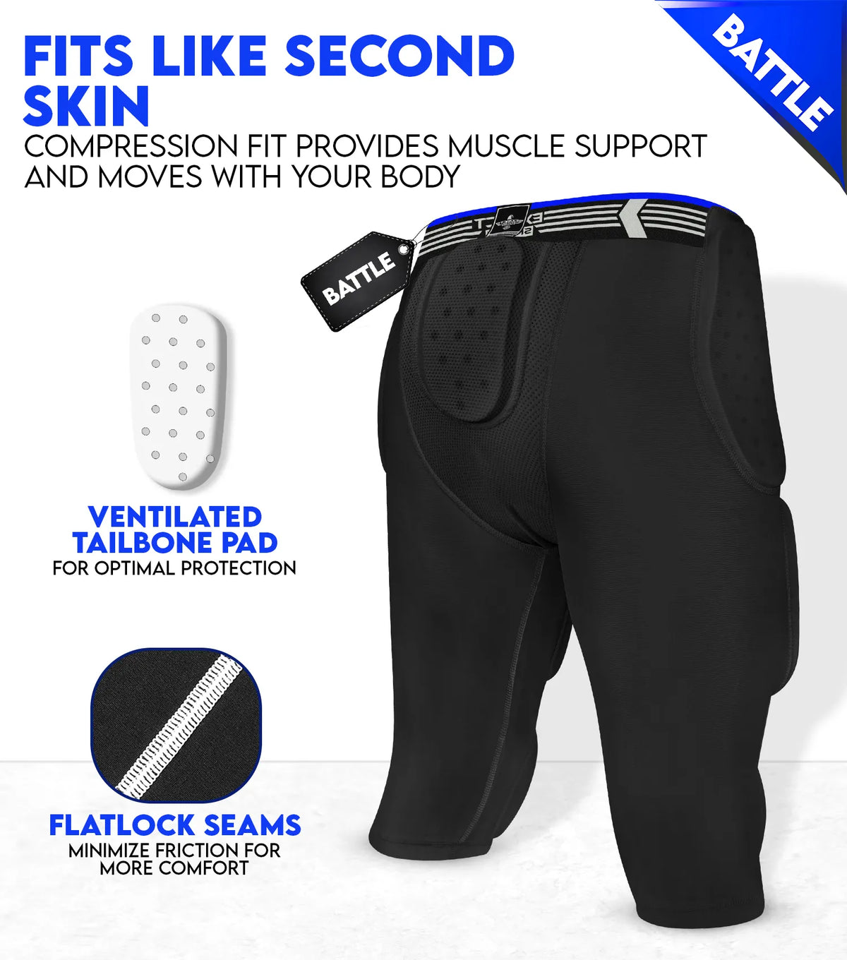 Battle 7- Pad Boys Football Girdle with Cup Pocket Black (youth)