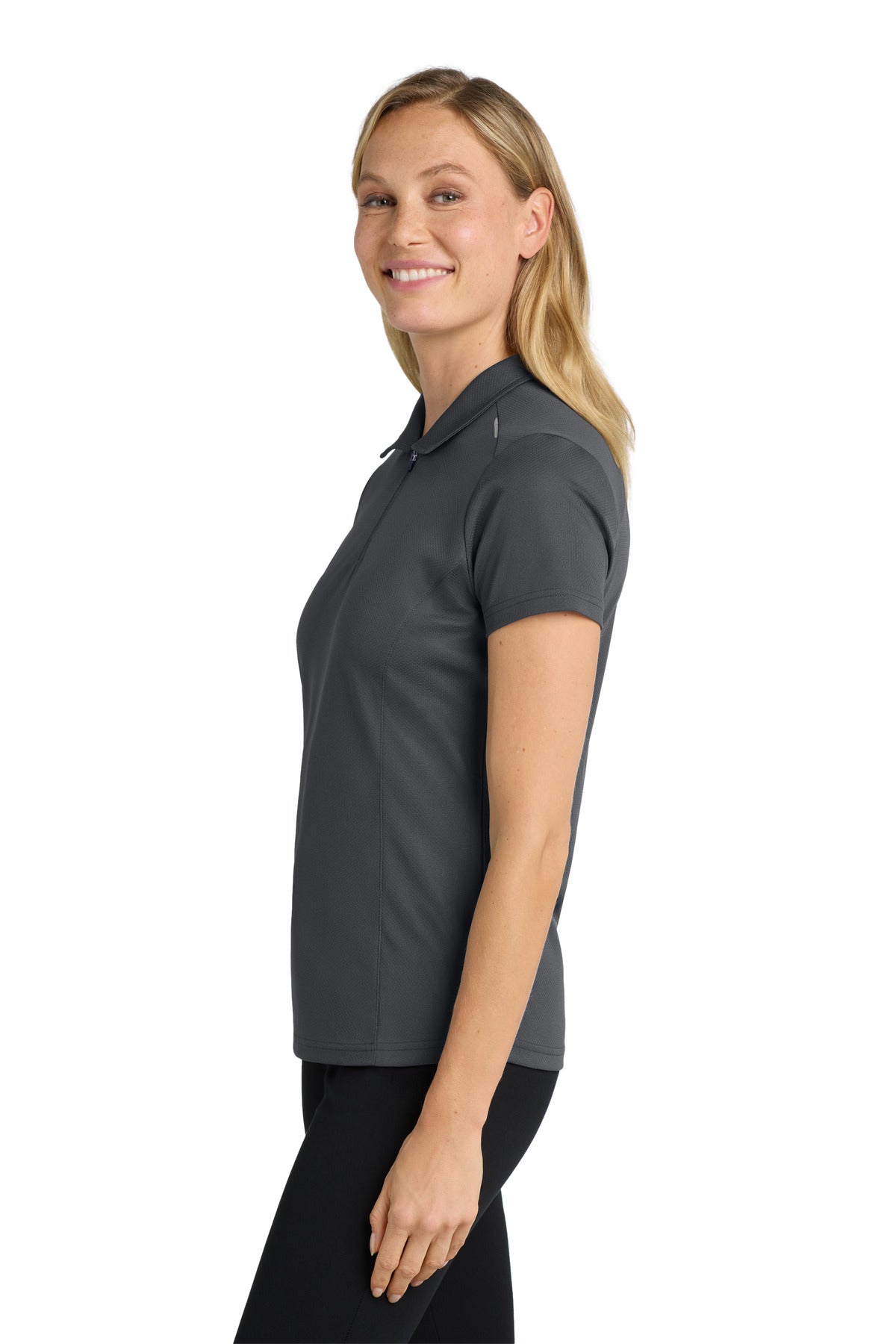 Battleship Gry Port Authority Women's Pinpoint Mesh Zip Polo. L580