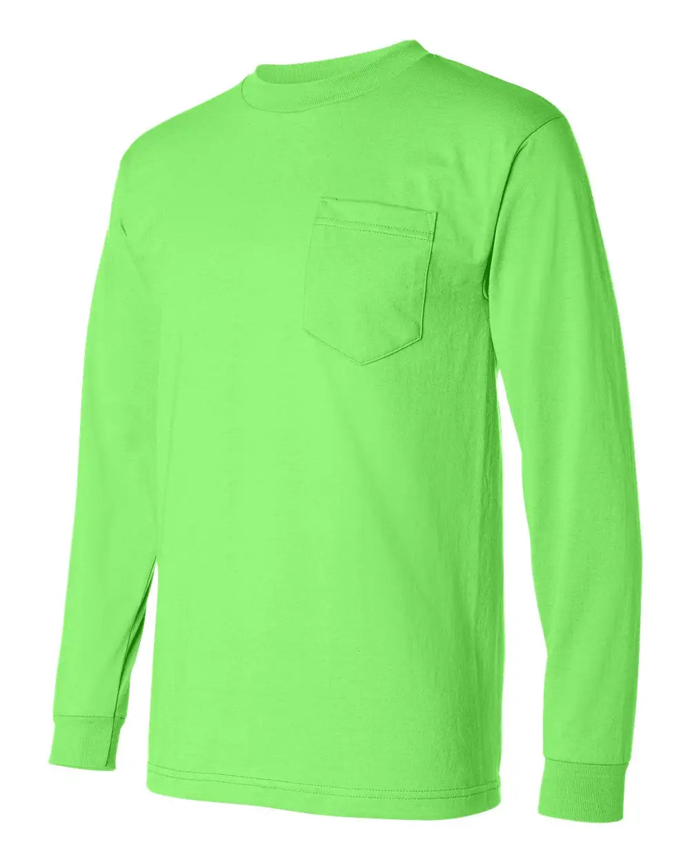 Bayside 1730 Usa-made 50/50 Long Sleeve Pocket T-shirt - Safety Green - Adult s