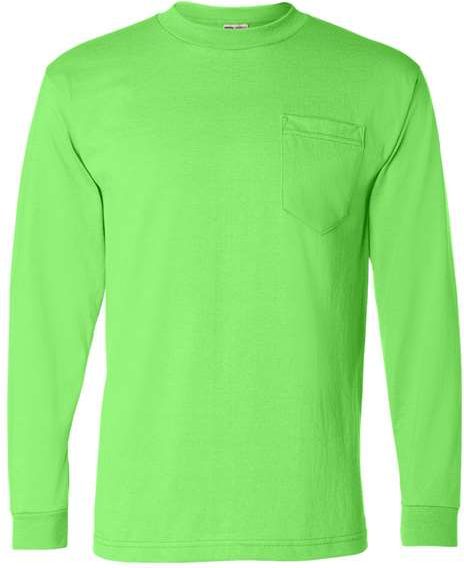 Bayside 1730 Usa-made 50 Long Sleeve T-shirt with a Pocket - Lime Green