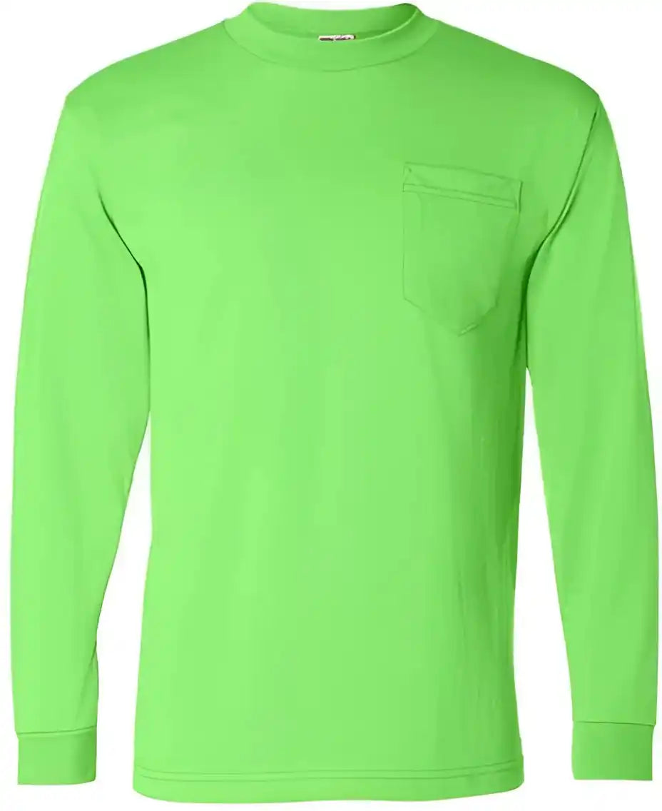 Bayside 1730 Usa Made 50 Long Sleeve t Shirt with a Pocket Lime Green