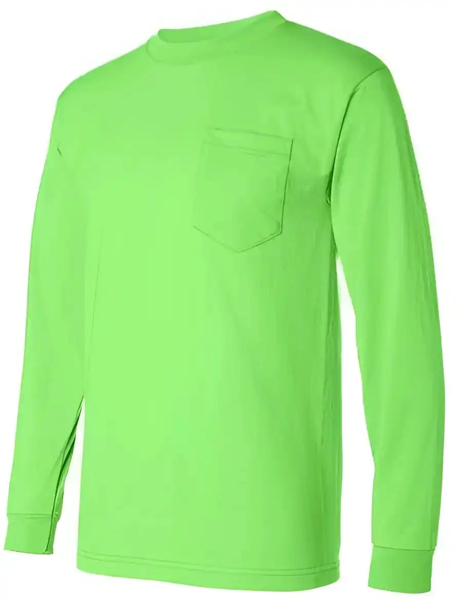 Bayside 1730 Usa Made 50 Long Sleeve t Shirt with a Pocket Lime Green