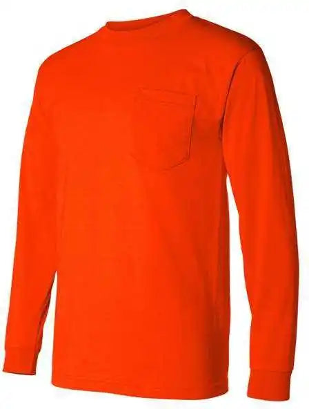 Bayside 1730 Usa-made 50 Long Sleeve T-shirt with a Pocket - Safety Orange