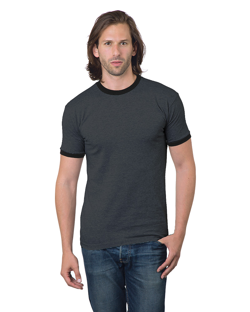 Bayside 1800B USA-Made Ringer T-Shirt - 1800 - Charcoal  Black
