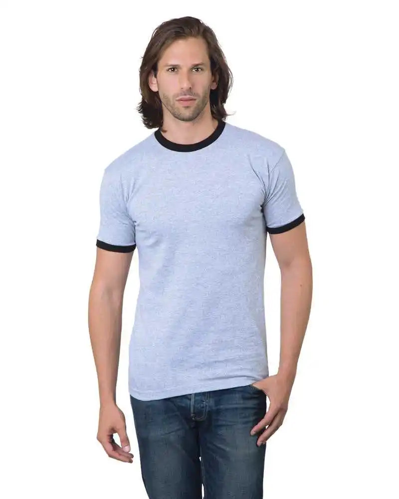 Bayside 1800 Usa-made Ringer Tee - Dark Ash Black