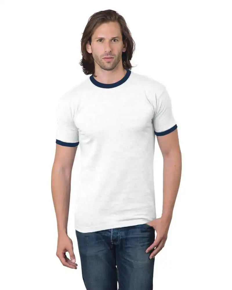Bayside 1800 Usa-made Ringer Tee - White Navy