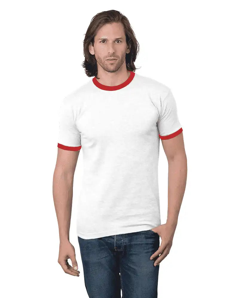 Bayside 1800 Usa-made Ringer Tee - White Red